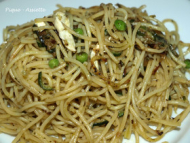 Recette spaghettis au chèvrettines, courgettes et poireaux.