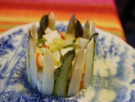 Recette charlotte d’asperge et surimi au basilic, vinaigrette à l’orange