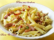 Recette pâtes pennes aux lardons