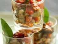 Recette verrine de légumes en ratatouille aux moules et au chorizo 