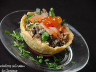 Recette champignons au boursin et aux 2 saumons en coque de parmesan