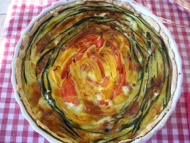 Recette tarte aux serpentins de légumes (courgettes poivrons tomates)