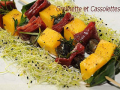 brochettes d’escargots, mangue, speck et aromatiques