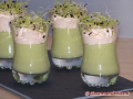 verrine de velouté de fèves à la chantilly de saumon fumé