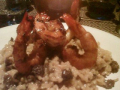 plat : gambas grillées sauce teriyaki et son risotto aux morilles