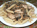 poulet, champignons et pâtes complètes