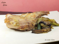lapin au confit de cidre, poêlée de champignons courgettes