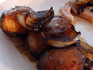 Recette roti de porc et ses pommes de terre aux oignons rôtis au balsamique