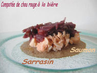 Recette compotée de chou rouge, emiettée de saumon sur sarrasin